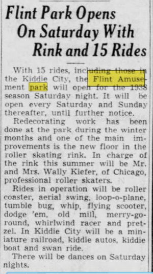 Flint Park (Flint Amusement Park) - Apr 20 1938 Article (newer photo)